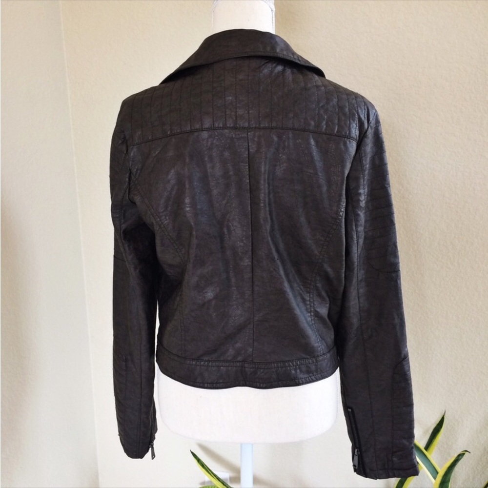 J2 Brown Faux Leather Cropped Moto Lined Jacket - Picture 8 of 16